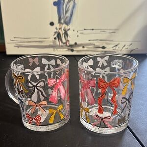 Clementine clear glass with bows 12 oz mugs set of 2